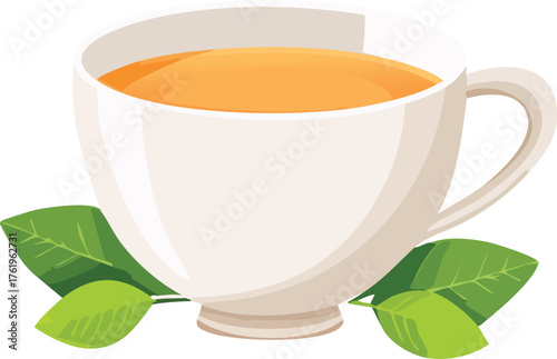 Vector icon of a white cup with hot herbal green tea