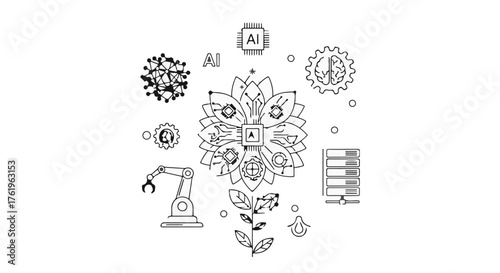 Abstract representation of artificial intelligence integrated with organic growth and industrial innovation.