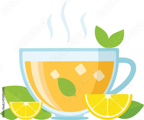 Vector art of a hot and cold tea with lemon and mint