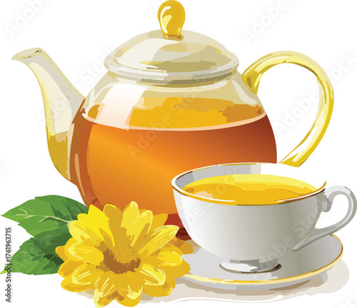 Tea time with herbal infusion in a beautiful pot