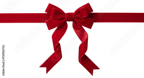 Elegant red velvet gift bow with ribbon, perfect for Christmas, Valentine's Day, birthday cards, and holiday promotions, isolated on white & transparent background for versatile design.