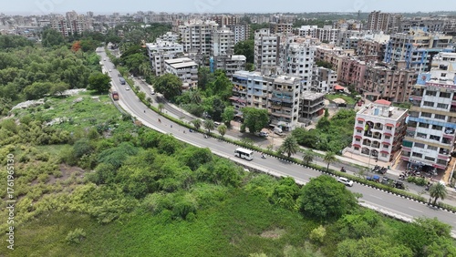 Canvas Print High-resolution aerial photograph showcasing a vibrant coastal city in India, bo