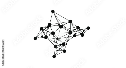 Abstract interconnected nodes forming a complex network structure on white background