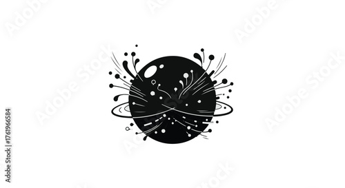 Dynamic explosion of ink or paint bursting outwards from a dark sphere.