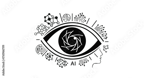 Abstract eye with AI symbols represents artificial intelligence and advanced technology