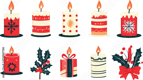 Vector illustration of a colorful set of birthday candles with flame for cake celebration and decoration