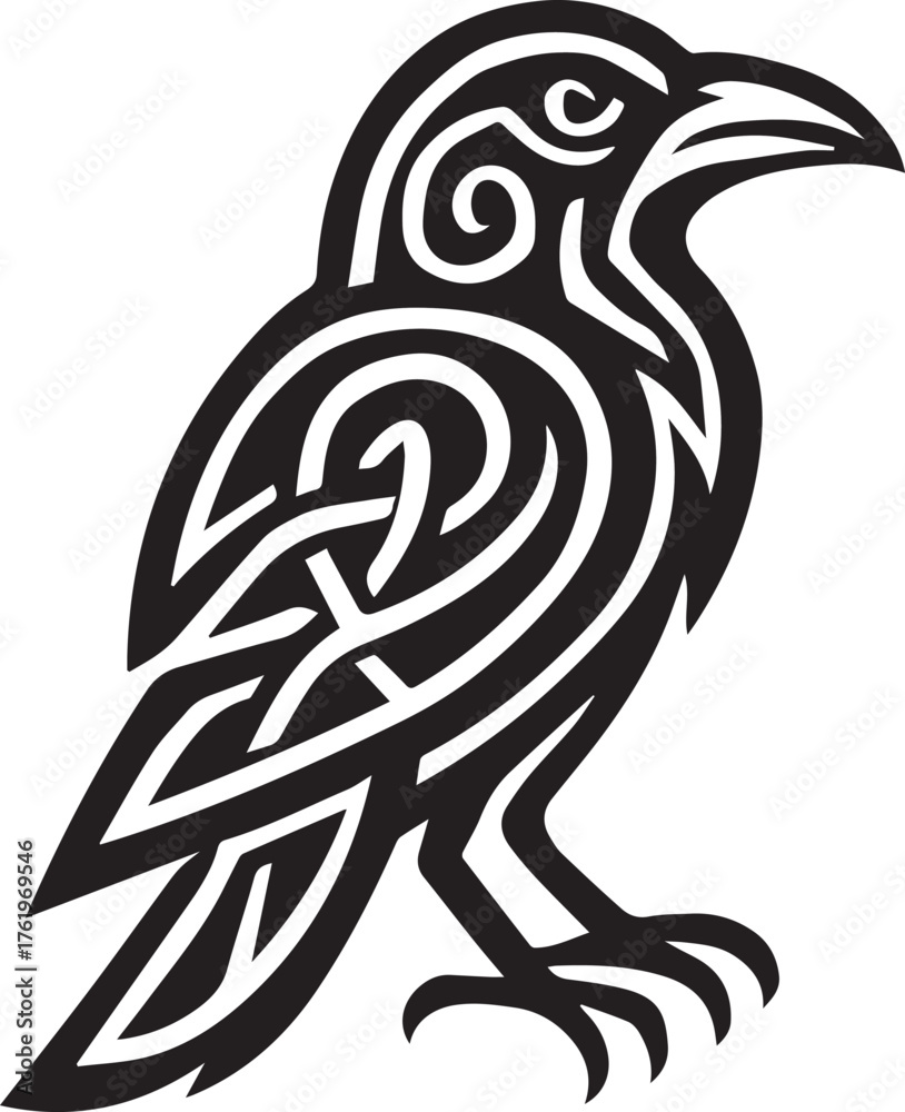 Fototapeta premium Tattoo design of a tribal raven with bold black lines
