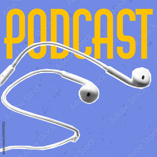 Creative cover illustration for podcast banners. Halftone gritty headphones, perfect for show branding and episode art.