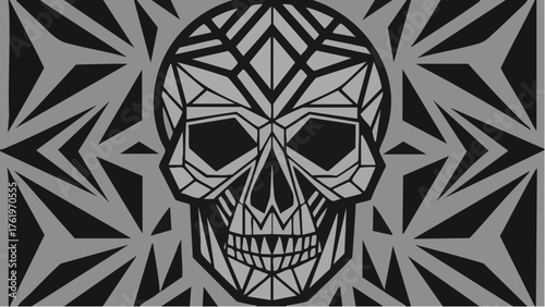 Geometric skull illustration against an abstract background evoking modernity and edginess in design