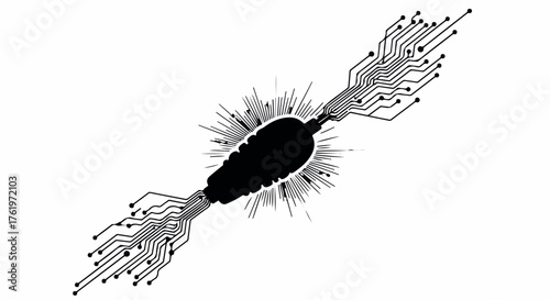 Abstract representation of a digital brain connected to circuits, symbolizing artificial intelligence and technology.