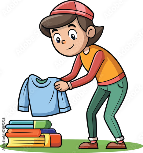 Person Picking Up Shirt – Vector Clothing Scene