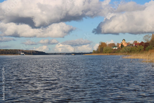 beautiful landscape on the river bank,
