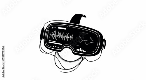 Virtual reality headset displaying sound waves, representing immersive audio experiences.