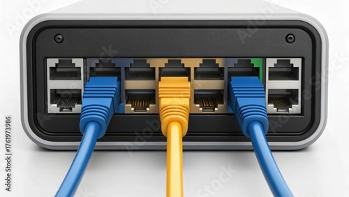 Close Up of Internet Modem with Standard Ports and Cables Attached