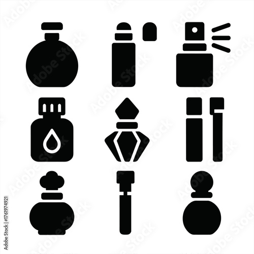 Variety of perfume bottle icons on gradient background