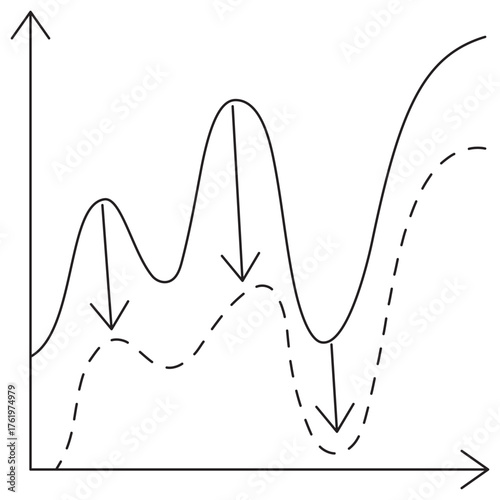 Model Drift Detection in Machine Learning Infrastructure Icon. A vector pictogram with thin black lines on a transparent background. The line thickness is editable. Comparing two data distributions