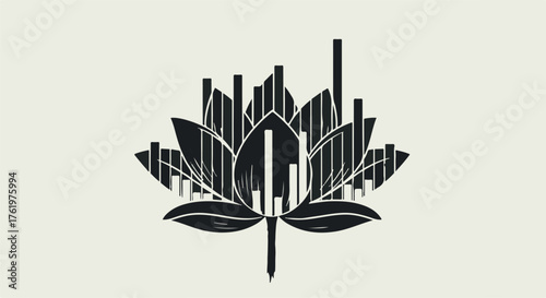 Abstract lotus flower with financial graph elements symbolizing growth and harmony.