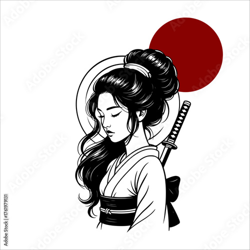 Japanese geisha kimono artwork vector illustration