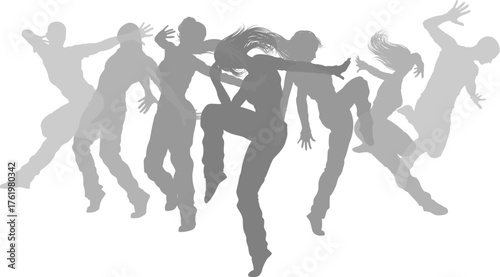 Street dancers dancing silhouette hip hop dance silhouettes poses set