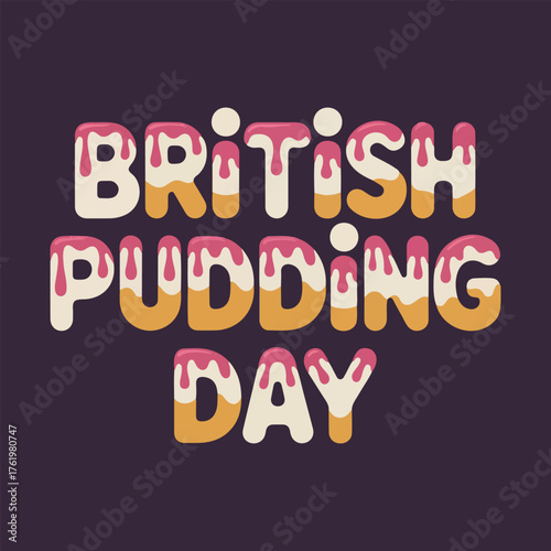 British Pudding Day illustration pack with traditional desserts, pudding board, retro ad collage, recipe card, and modern healthy dessert art.