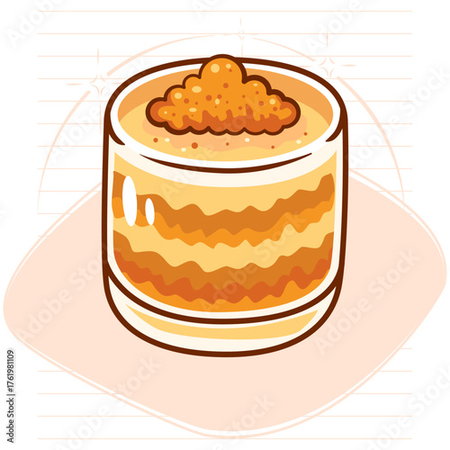 A tempting illustration of tiramisu layered with creamy mascarpone, soaked coffee cake, and drizzled salted caramel, presented in a rich and elegant dessert style.
