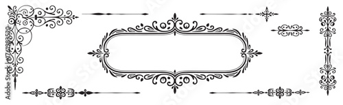 Vintage Ornament Vector Set - Retro Frame Corner and Flourish Divider Design