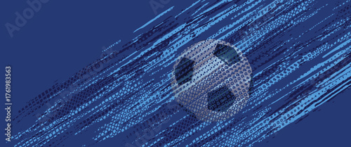 vector black grunge soccer ball on white and blue.vector.eps 10