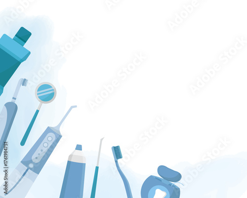 Dentisry oral hygiene tools elements toothbrush toothpaste irrigator mouthwash dental floss
