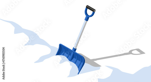 Isometric snow shovel on snowy surface with shadow