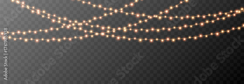Christmas garland png. Bright Christmas golden lights. Christmas decoration for holiday design.