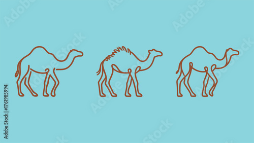 Abstract One-Line Art Camel Icons on a Light Blue Background