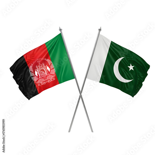 Two crossed flags of Afghanistan and Pakistan national symbol of the countries isolated on white background