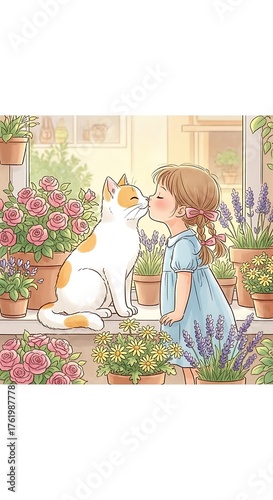 A Girls Gentle Kiss - A Moment of Love with Her Cat.