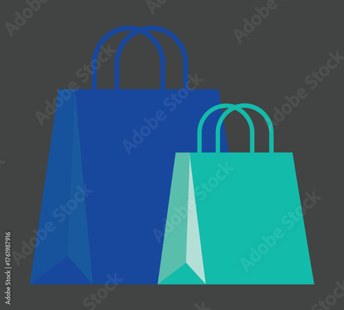 Two shopping bags one large blue one small teal retail commerce