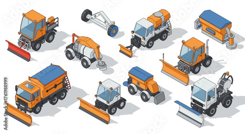 Isometric snow removal and road maintenance equipment set