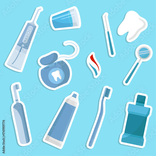 Dentistry stickers oral hygiene tools Dentist day toothpaste irrigator mouthwash dental floss