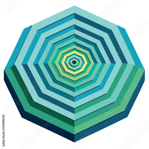 Layered octagonal geometric design with blue and green tones