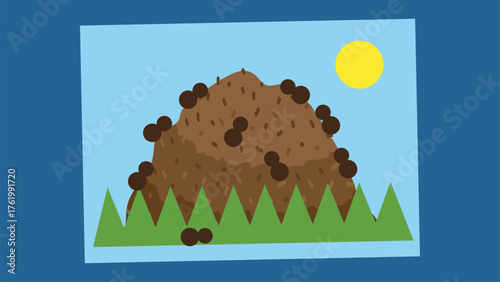 Cuadro en lienzo Illustration of a haystack in the field with a sun in the background