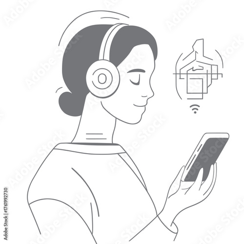 flat outline vector illustration simple style of smart assistant protecting personal information