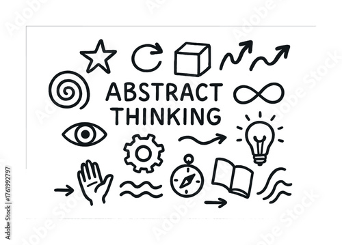 Abstract thinking: hand-drawn symbols of mind mapping and creative concepts