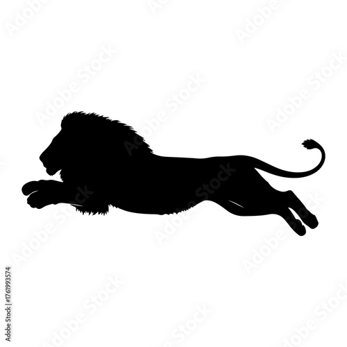 Black lion silhouette leaping forward animal mammal