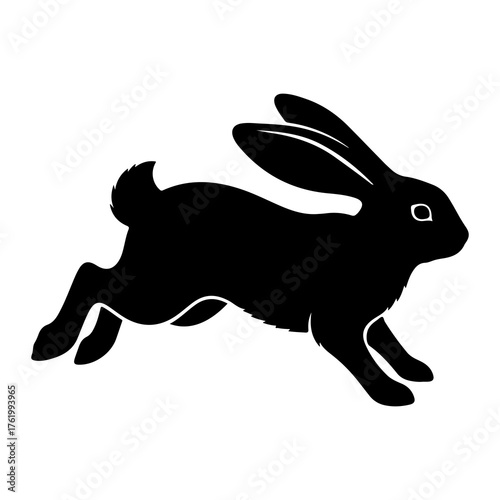 Black rabbit leaping forward hare silhouette