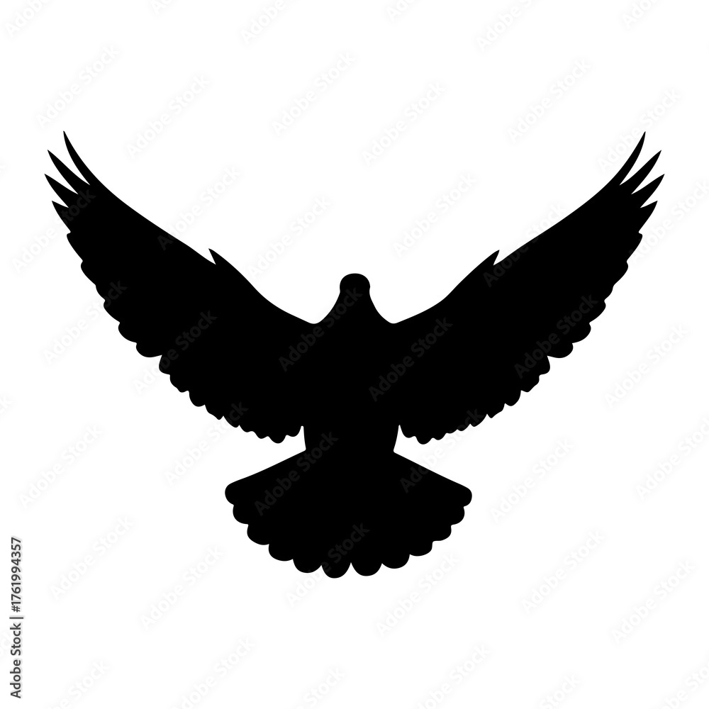 Obraz premium Black silhouette of a dove in flight pigeon bird