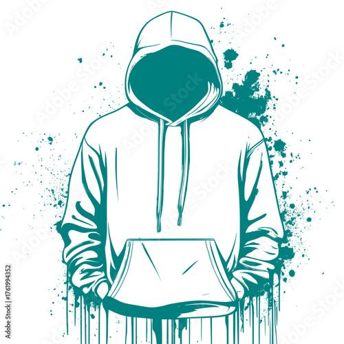 funny cartoon doodle vector illustration of hoodie with urban graffiti backdrop