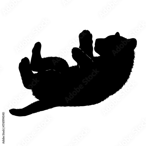 Black silhouette of a playful bear cub white background