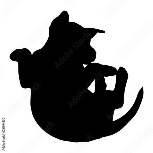 Black silhouette of a playful kitten white