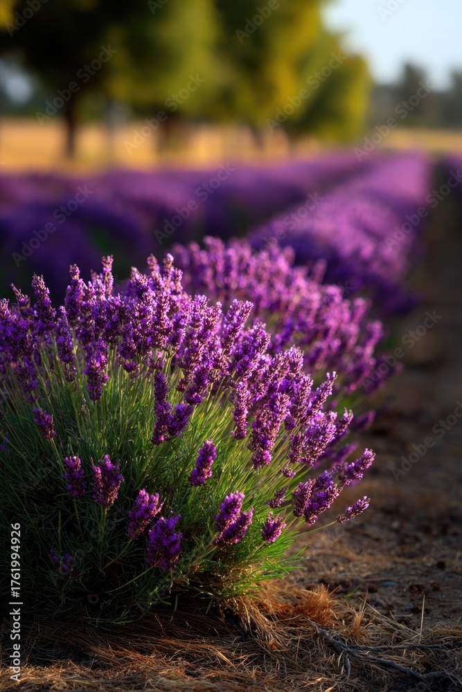 Obraz premium People Walking Among Blooming Lavender Rows 