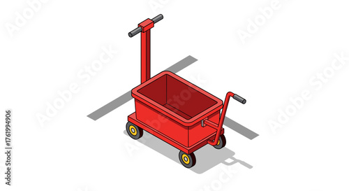Red hand cart isometric design in minimalist style on white background