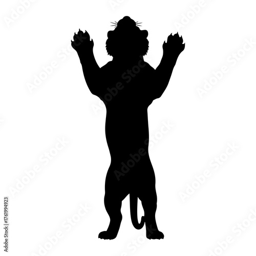 Black tiger standing on hind legs silhouette