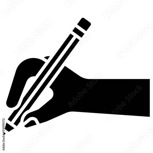Writing hand with pencil gesture vector icon. Hand gesture icon solid style. perfect use for logo, presentation, website, and more. modern icon design glyph style